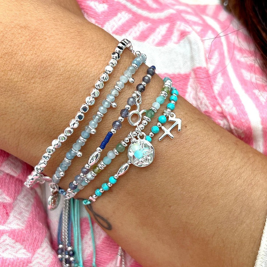 Boho Betty Mystical Amazonite Silver Slider Bracelet. Item code BRWMAMSLVB.