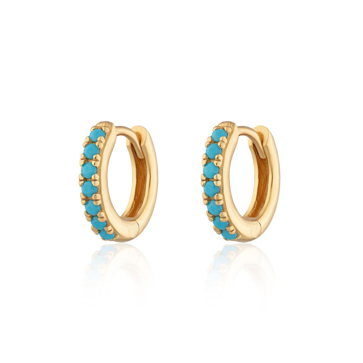 Scream Pretty Huggie Hoop Earrings With Turquoise Stones - Gold SPESGS133