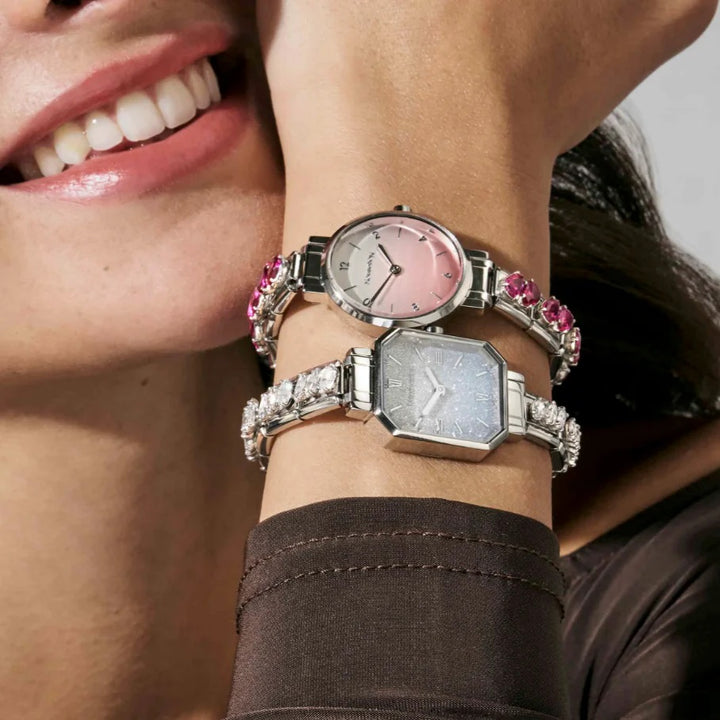 Nomination Paris Pink Fade Glitter Rectangular Dial Charm Watch