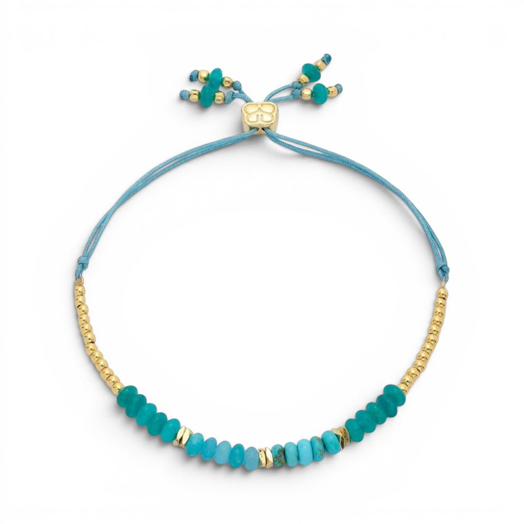 Niche Jewellery: Boho Betty Serena adjustable bracelet with turquoise howlite, jade gemstones and gold-plated accents.