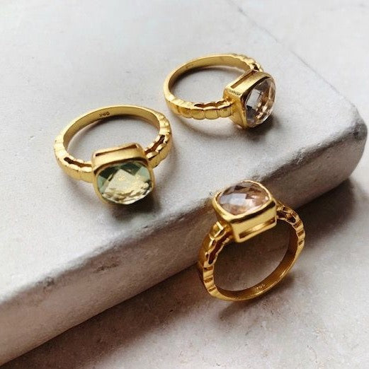 Shyla Clara Gold Cocktail Ring - Soft Green