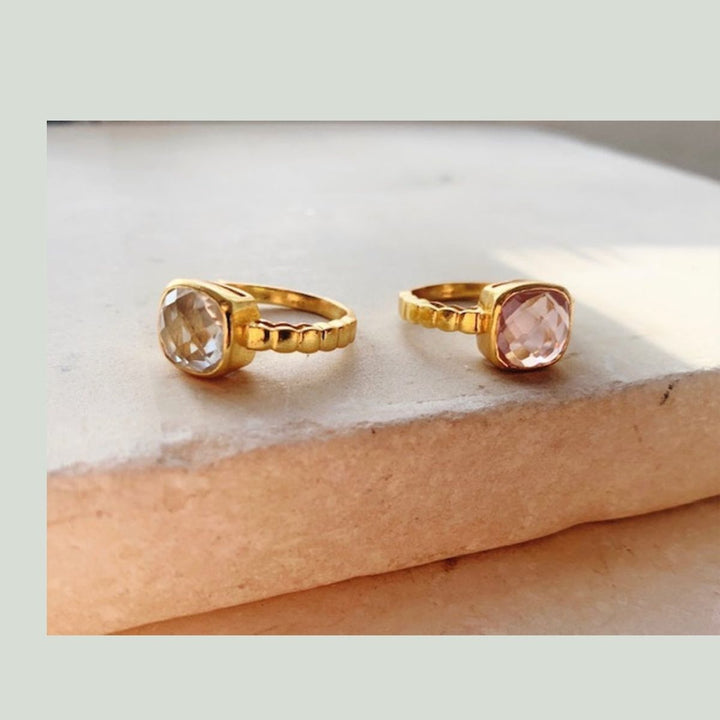 Shyla Clara Gold Cocktail Ring - Soft Green