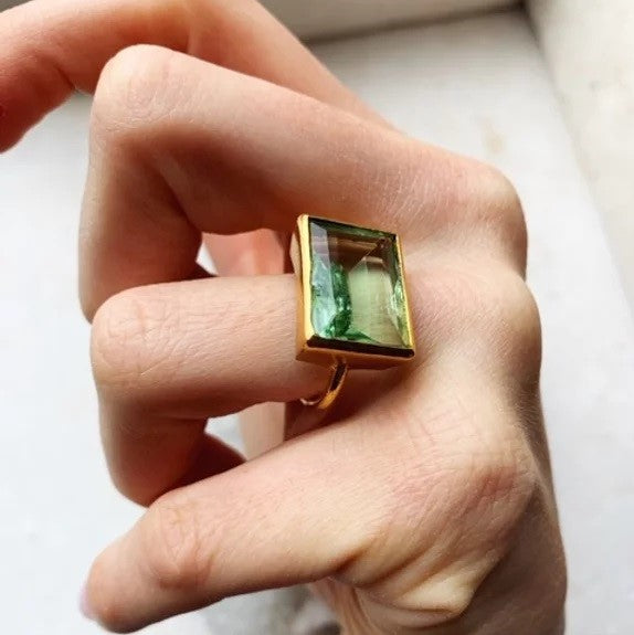 Shyla London Lenny Square Cocktail Ring - Soft Green