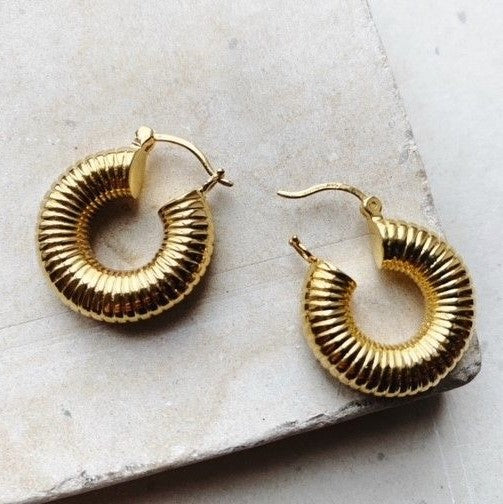 Shyla Monica Ribbed Gold Hoop Earrings