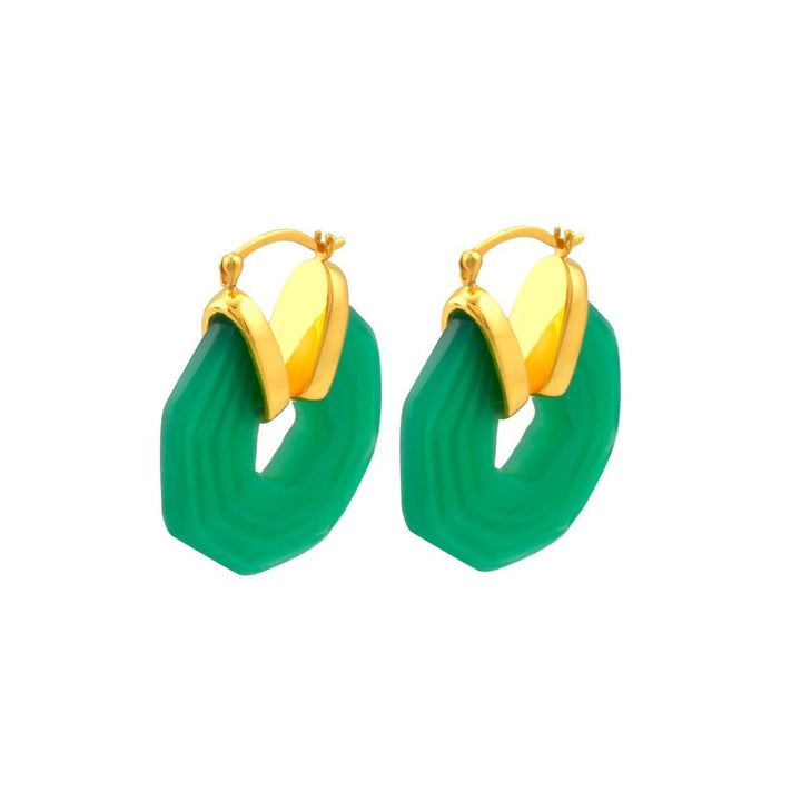 Shyla Sphinx Gold Hoop Earrings - Emerald Green