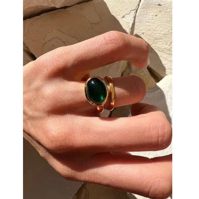 Shyla London Sian Gold Ring - Emerald Green