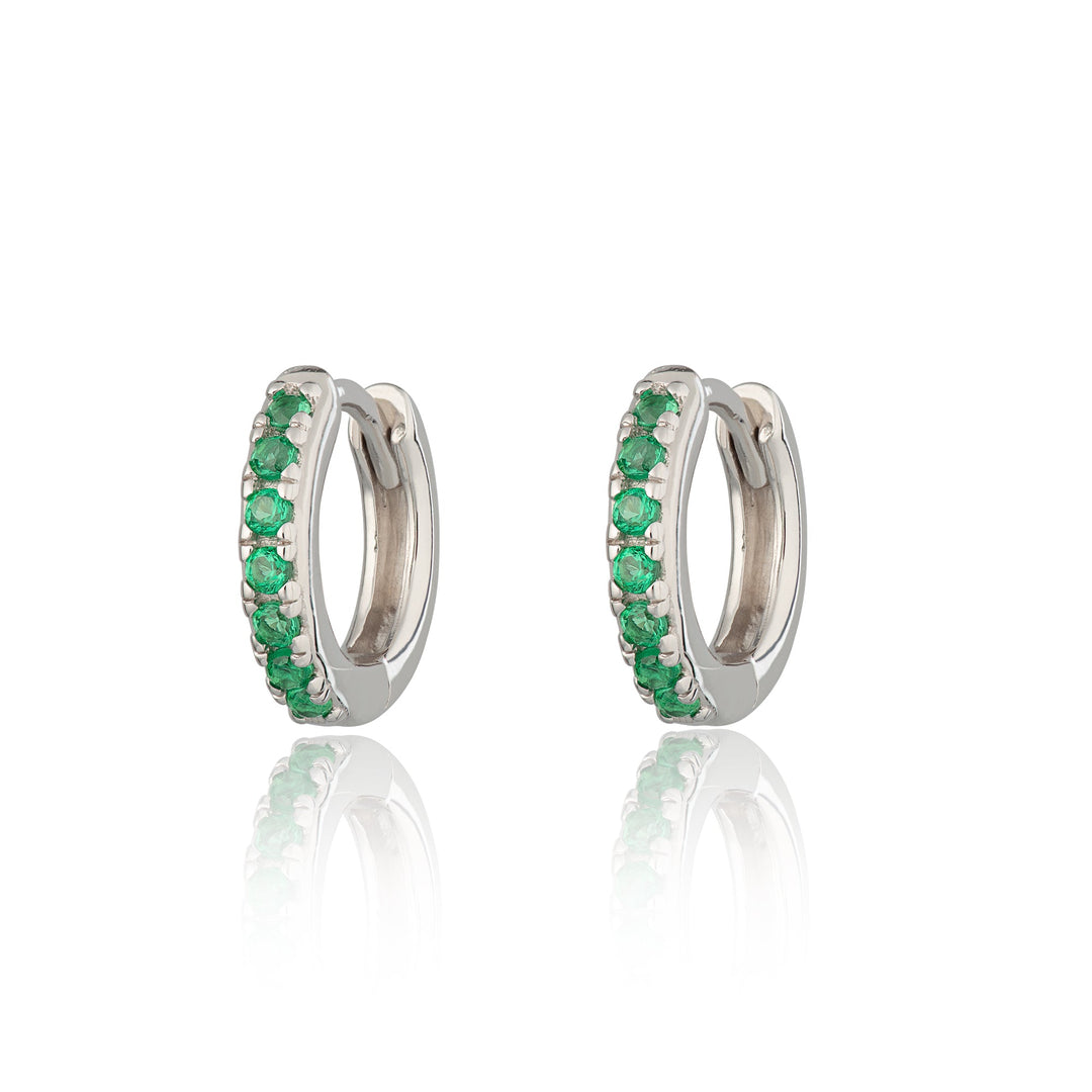 Niche Jewellery Scream Pretty Huggie Earrings with Green Stones - Silver