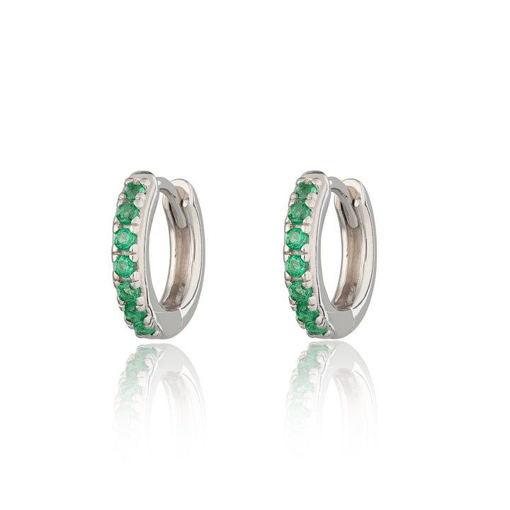 Niche Jewellery Scream Pretty Huggie Earrings with Green Stones - Silver