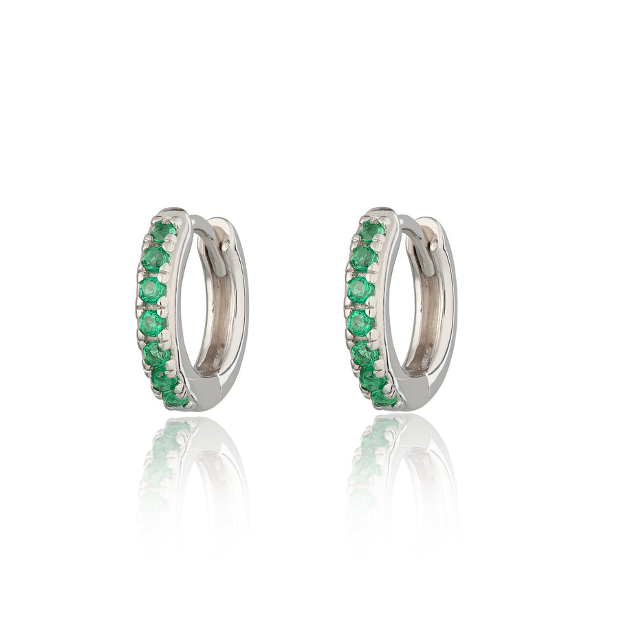Niche Jewellery Scream Pretty Huggie Earrings with Green Stones - Silver