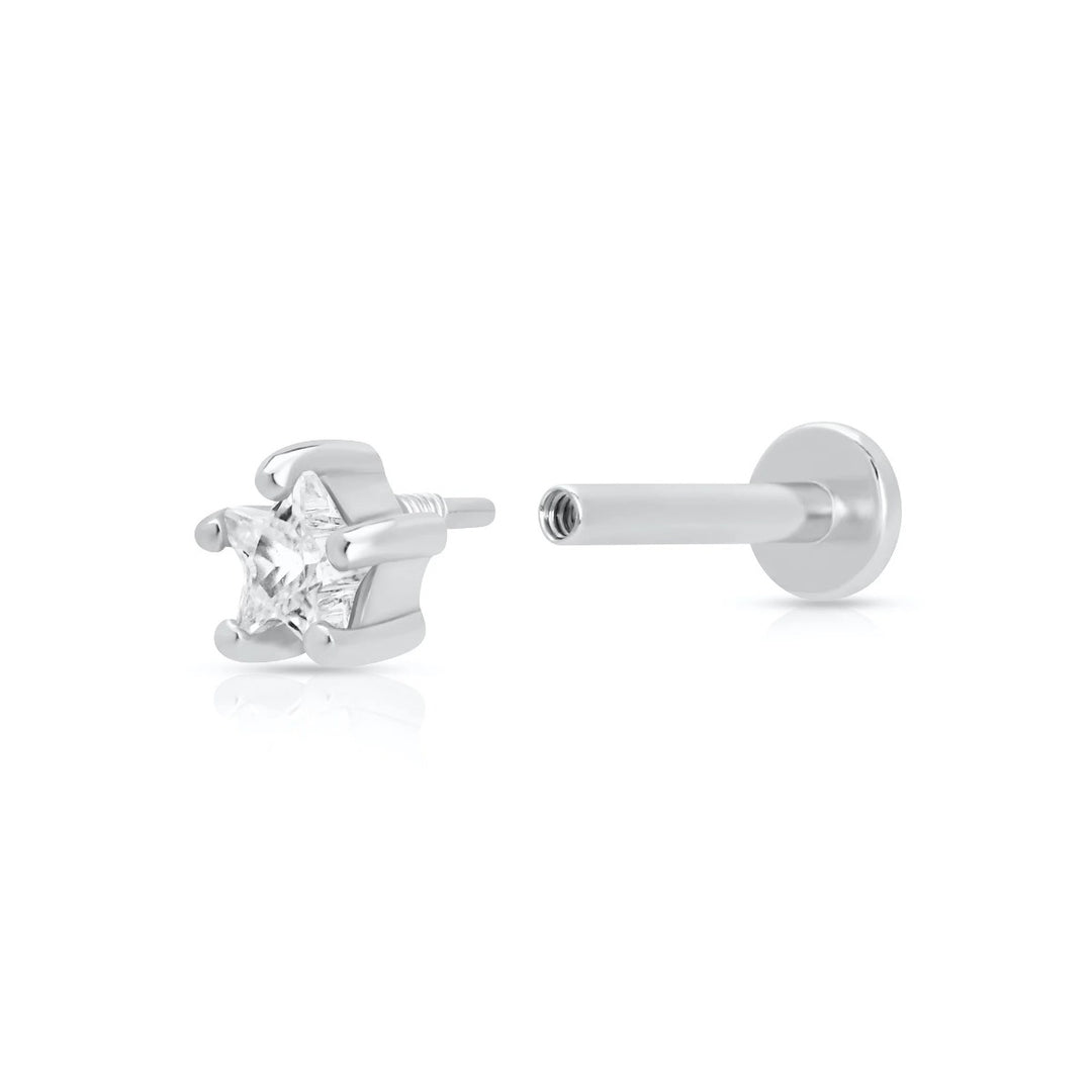 Scream Pretty Sparkling Star Single Flat Back Earring - Silver
