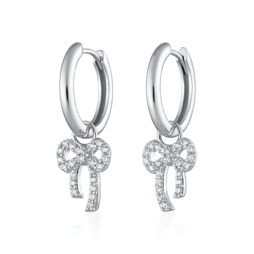 Scream Pretty Bow Charm Hoop Earrings - Silver SPS-194-276a