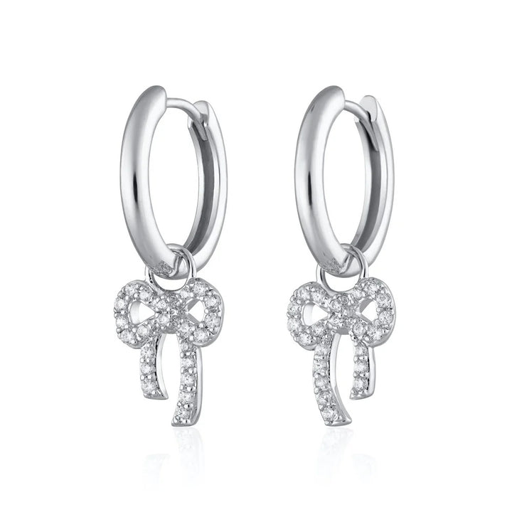Scream Pretty Bow Charm Hoop Earrings - Silver SPS-194-276a