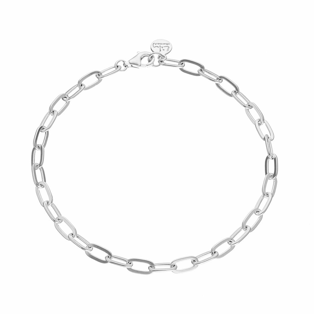 Lily Charmed Chunky Oval Link Charm Silver Bracelet