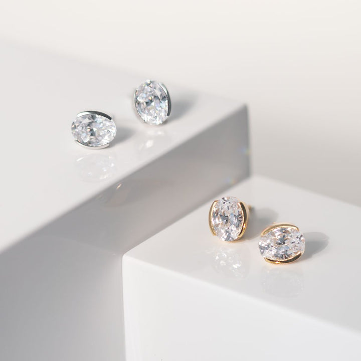 Sif Jakobs Ellisse Carezza Earrings 18k Gold Plated with White CZ - SJ-E2350-CZ-YG