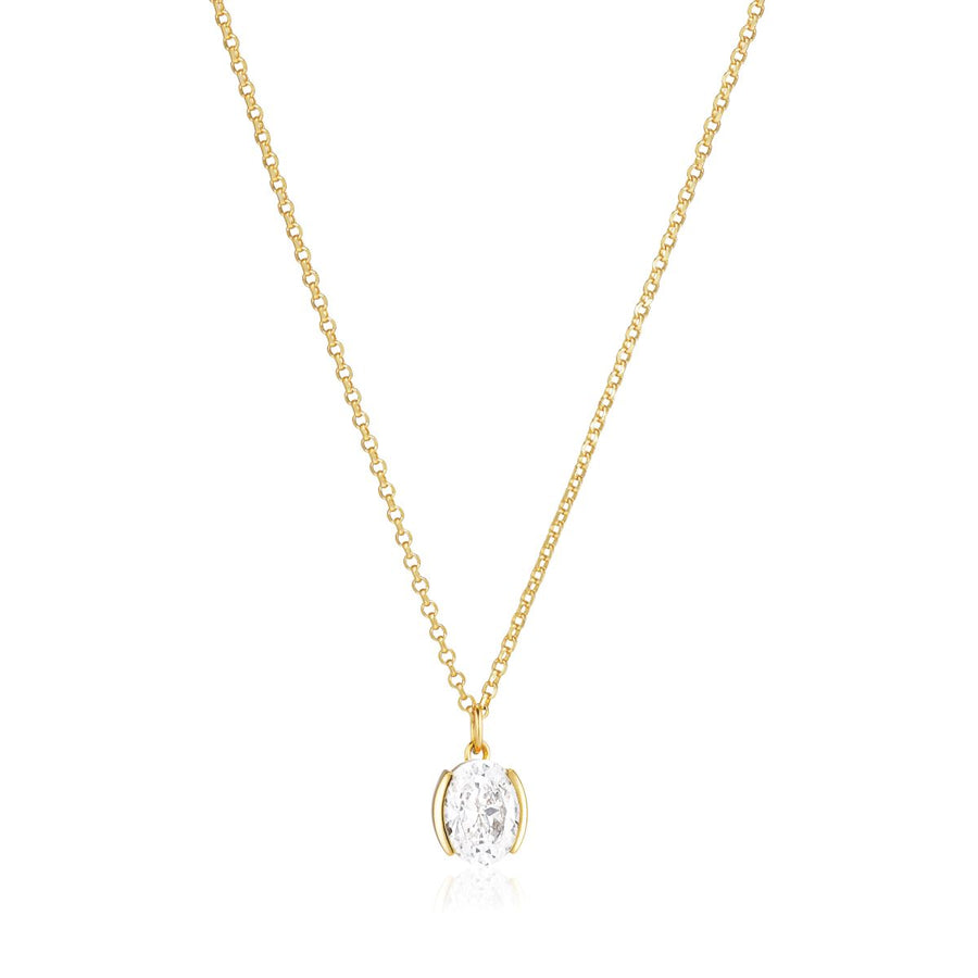 Sif Jakobs Ellisse Carezza Necklace 18k Gold Plated White CZ - SJ-N2353-CZ-YG