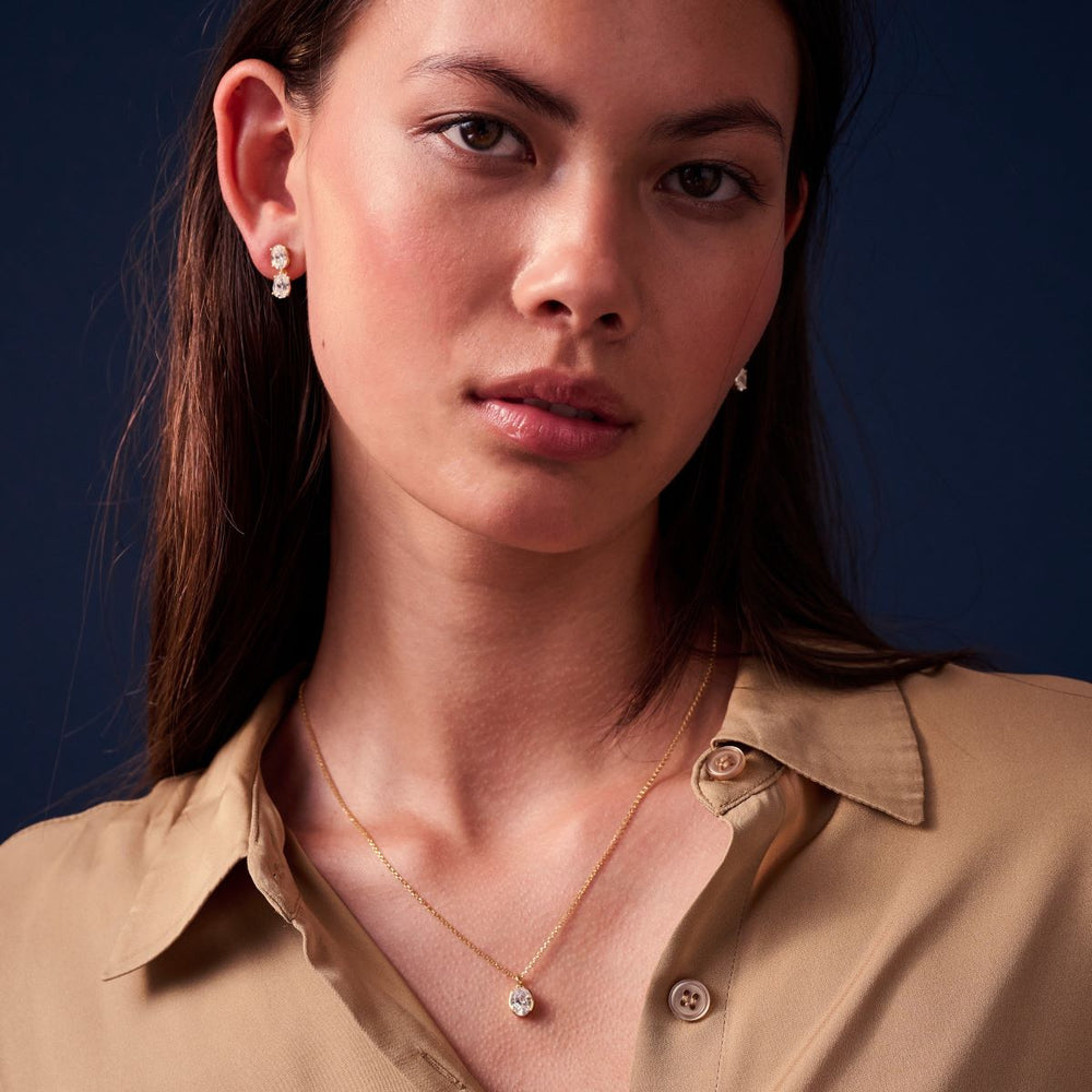 Sif Jakobs Ellisse Carezza Necklace 18k Gold Plated White CZ - SJ-N2353-CZ-YG