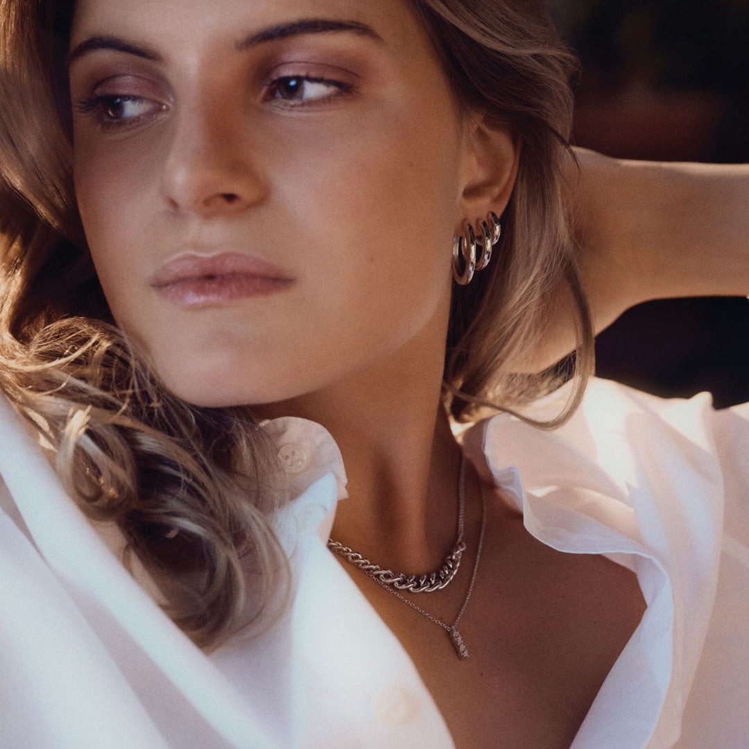 Sif Jakobs Ellera Ovale Piccolo Necklace - Silver with White Zirconia - SJ-N2414-CZ