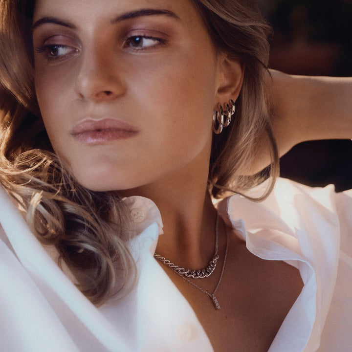 Sif Jakobs Ellera Ovale Piccolo Necklace - Silver with White Zirconia - SJ-N2414-CZ