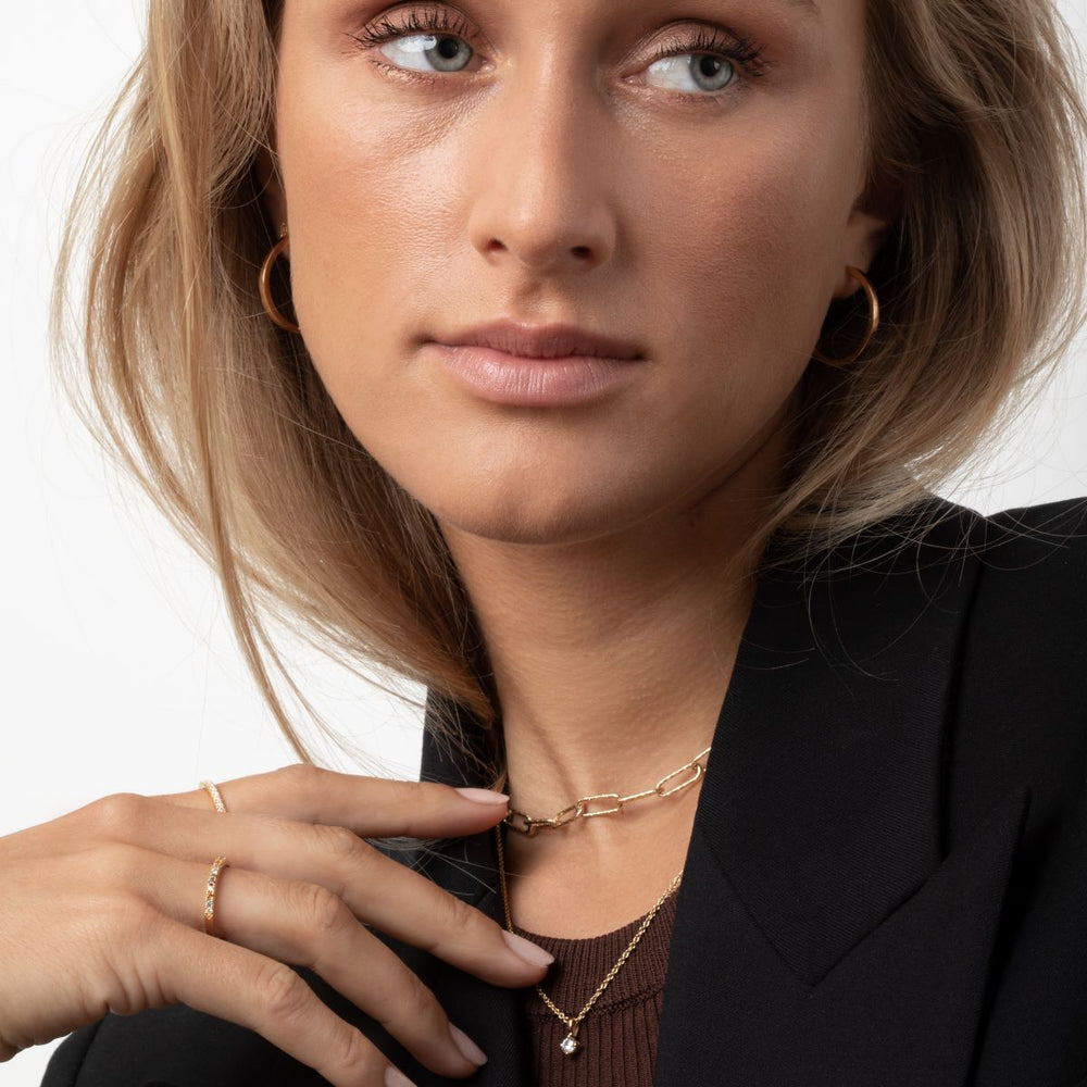 Sif Jakobs Princess Piccolo Pendant Necklace - Gold with White Zirconia - SJ-P4MMRD-CZ-YG-45