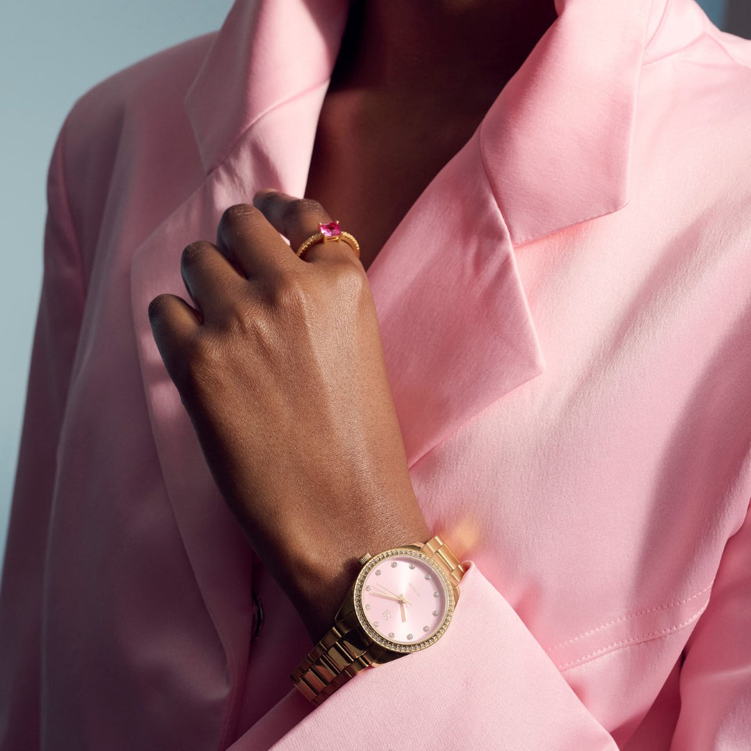 Sif Jakobs Ellera Quadrato Ring - Gold with Pink Zirconia