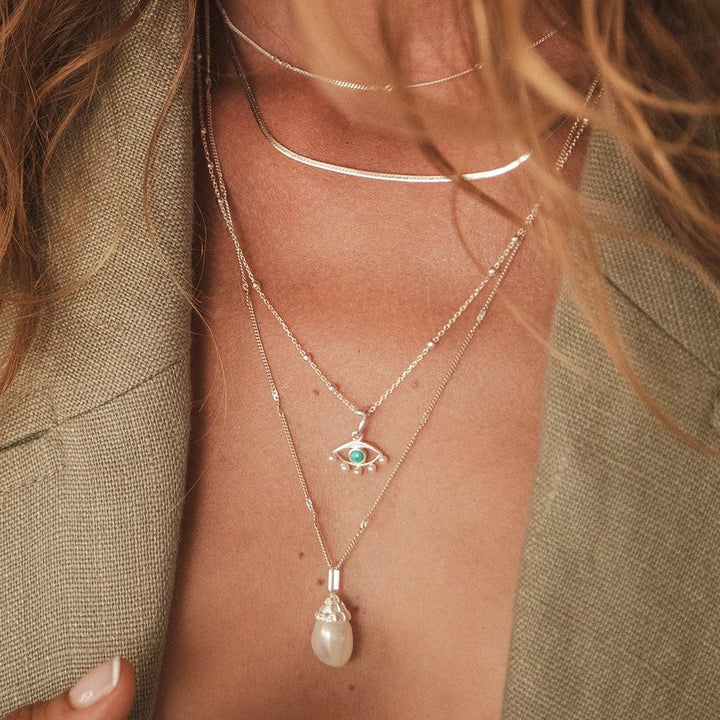 Daisy Silver Evil Eye Necklace - SN14_SLV