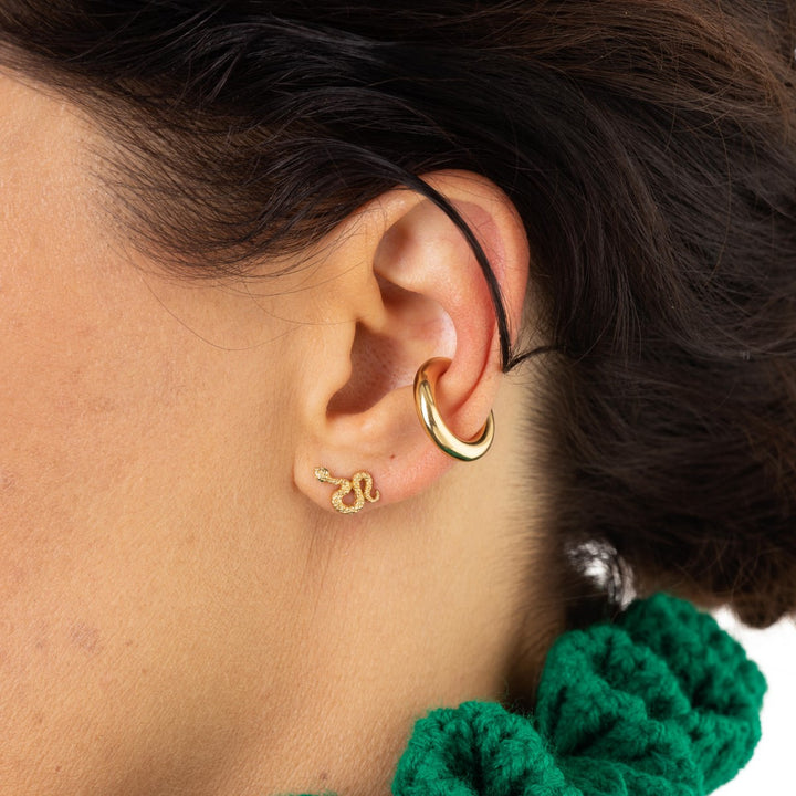 Scream Pretty Snake Stud Earrings with Green Eyes - Gold