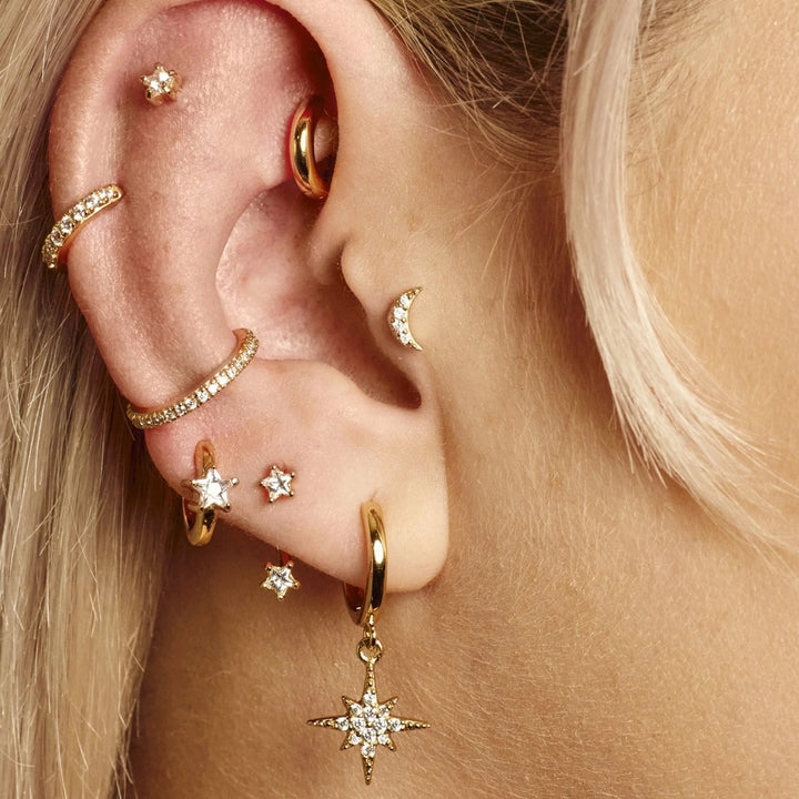 Scream Pretty Sparkling Moon Single Flat Back Earring - Gold