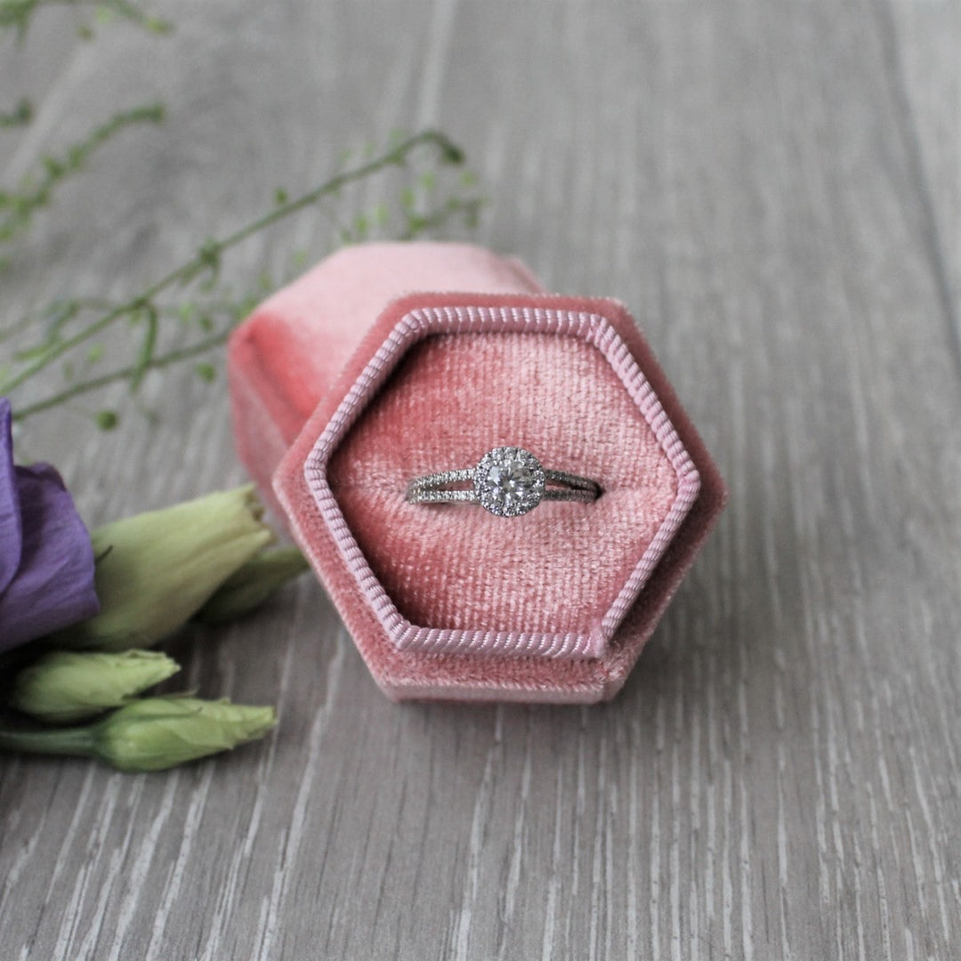 Brilliant Cut Halo Engagement Ring with Split Shank