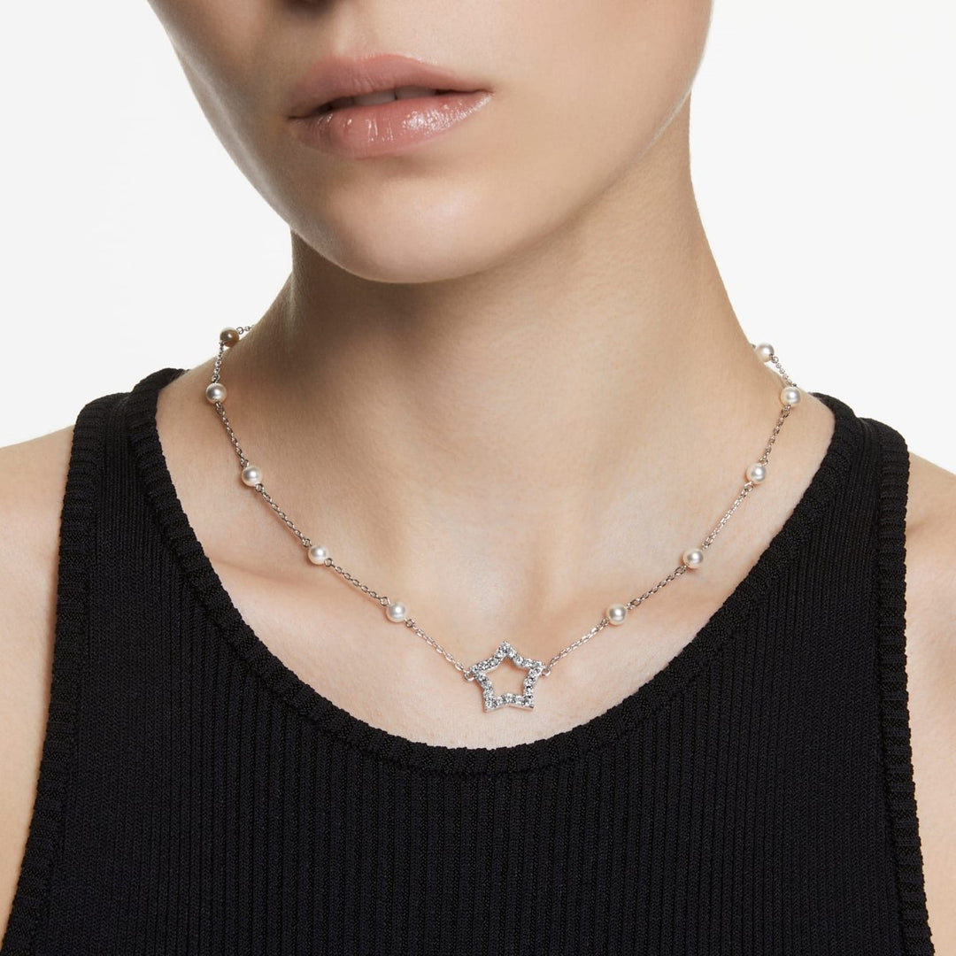 Swarovski Stella Necklace Crystal Pearl - White with Rhodium Plating 5645379