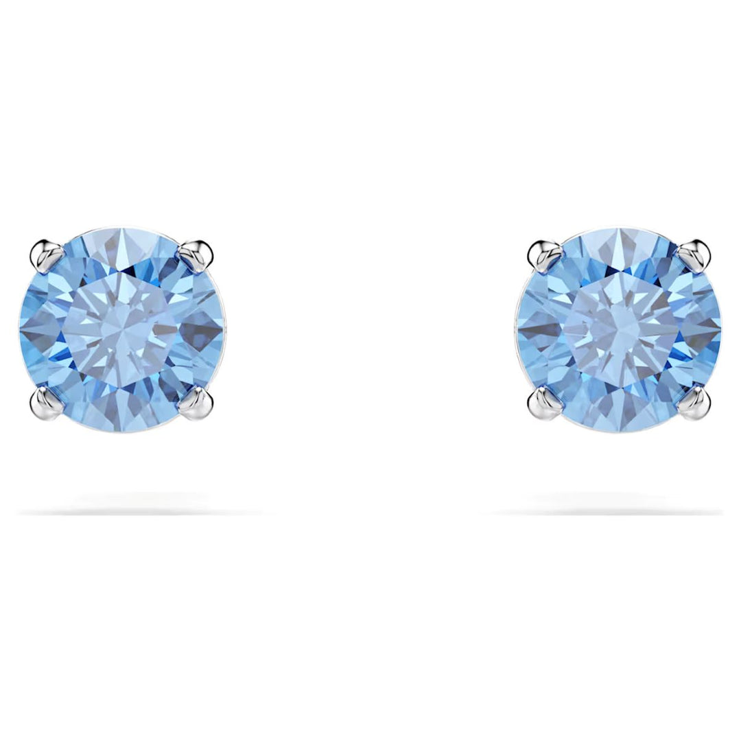 Swarovski Stilla Attract Stud Earrings Round Cut - Blue with Rhodium Plating - 5734250