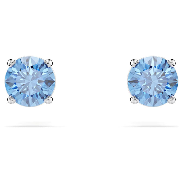 Swarovski Stilla Attract Stud Earrings Round Cut - Blue with Rhodium Plating - 5734250