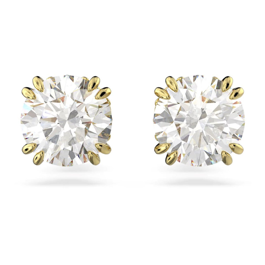 Swarovski Stilla Stud Earrings Round Cut - White with Gold Tone Plating-5642595