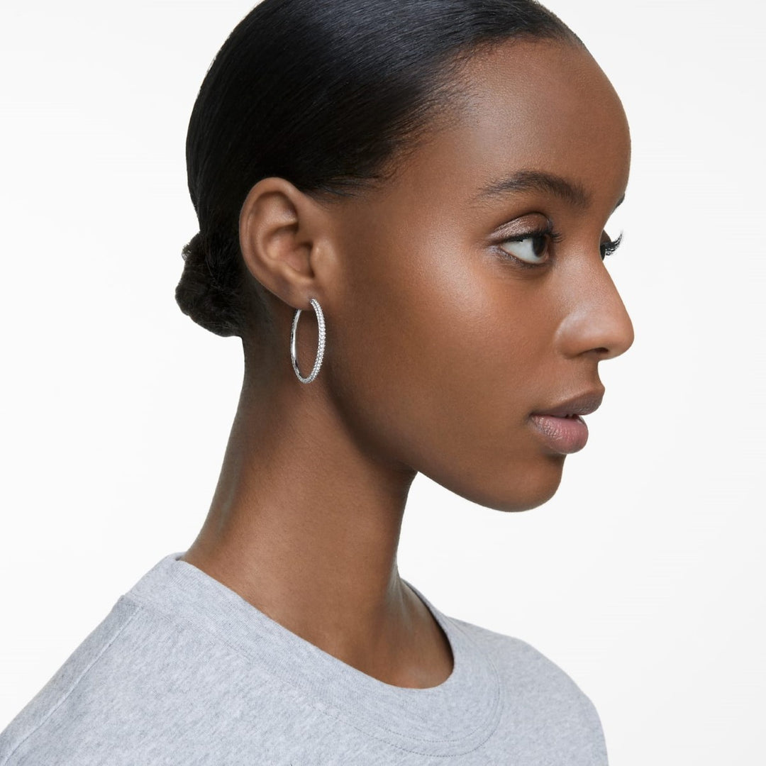 Swarovski Stone Hoop Earrings - White with Rhodium Plating 5389432