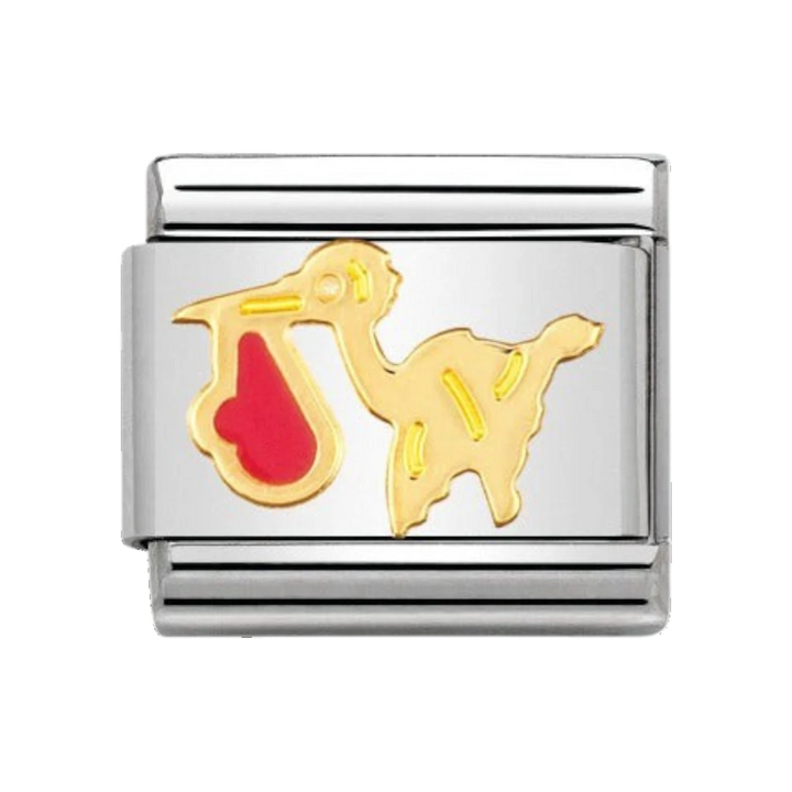 Nomination Classic Pink Stork Charm - 18k Gold - 030208/21