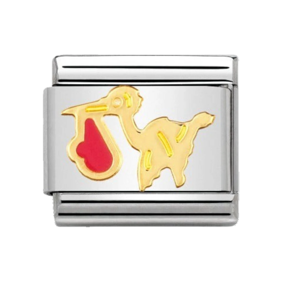Nomination Classic Pink Stork Charm - 18k Gold - 030208/21