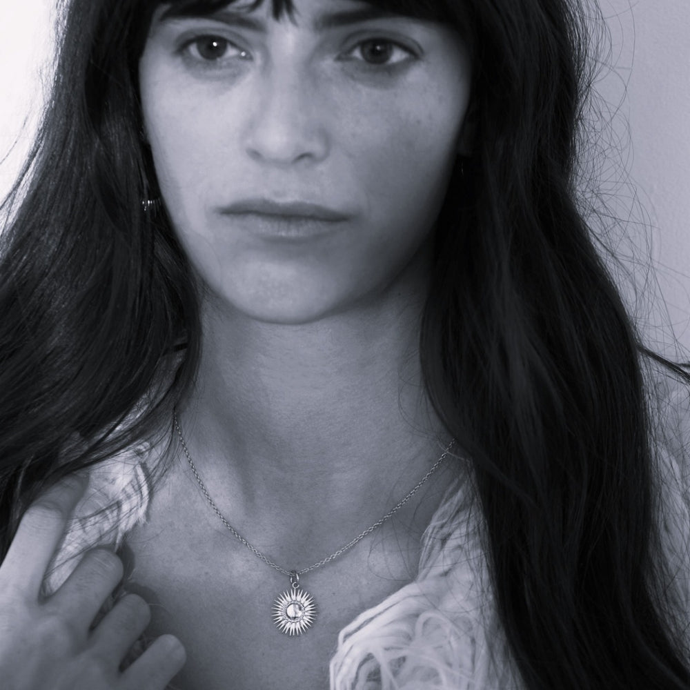 Rachel Jackson Personalised Art Deco Sun Necklace Silver GDN8S