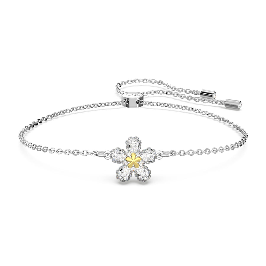 Niche Jewellery Swarovski Tough Flower Toggle Bracelet Silver with White Crystal & Gold Star