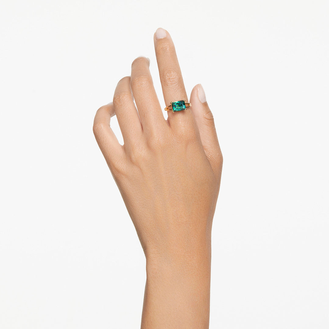 Niche Jewellery Swarovski Stilla Cocktail Ring Rectangular Cut - Green with 18k Gold Finish detail