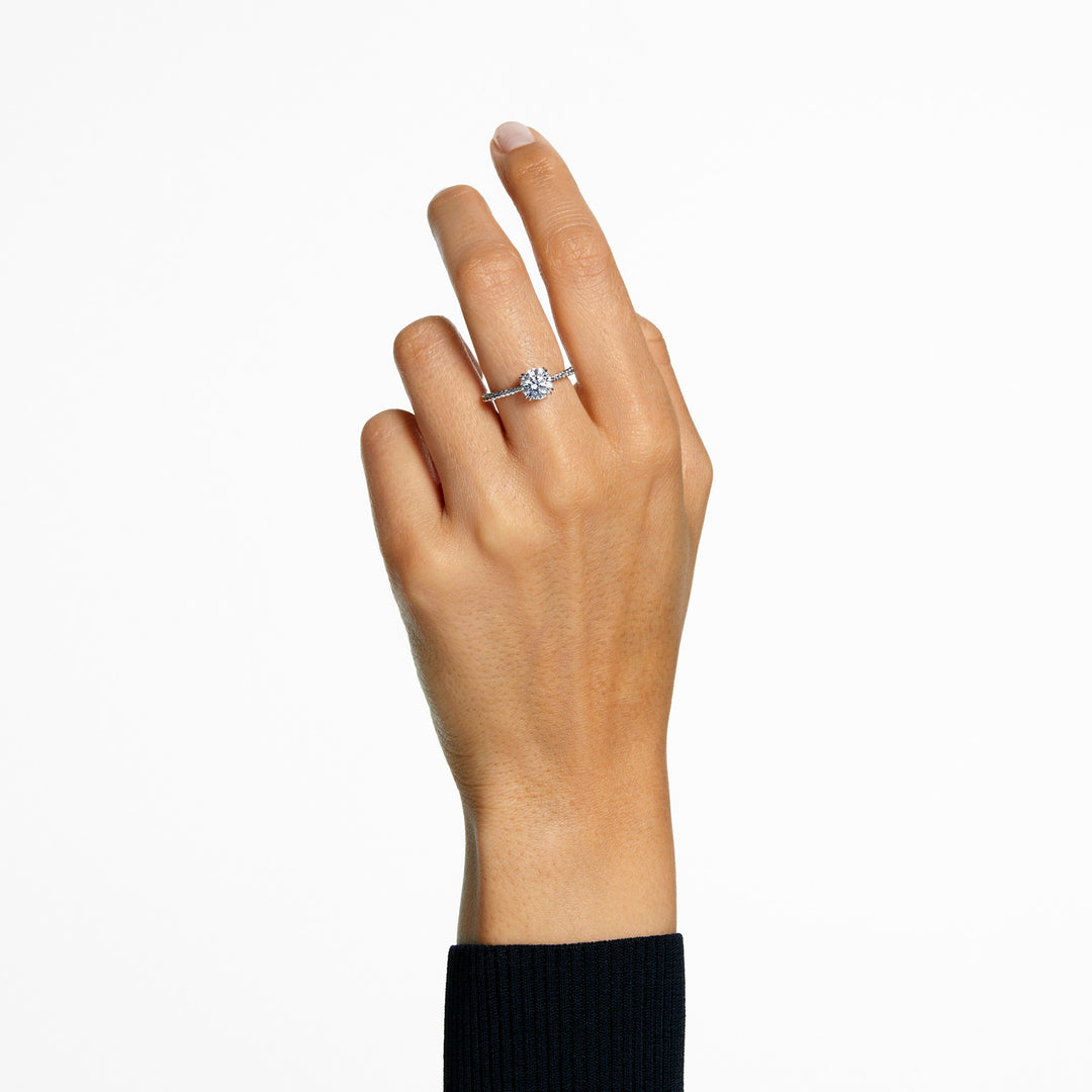 Niche Jewellery Swarovski Stilla Cocktail Ring Round Cut Pavé White Silver Tone Finish detail