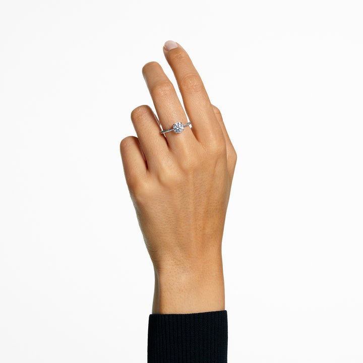 Niche Jewellery Swarovski Stilla Cocktail Ring Round Cut Pavé White Silver Tone Finish detail