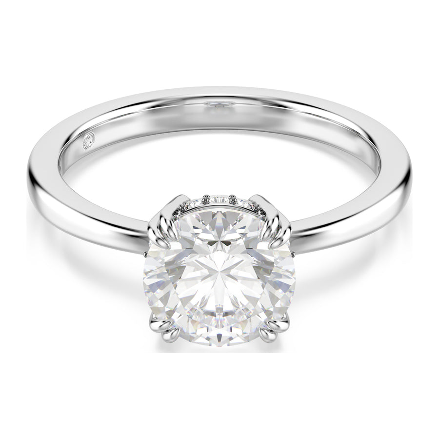 Niche Jewellery Swarovski Stilla Cocktail Ring Round Cut White Silver Tone Finish