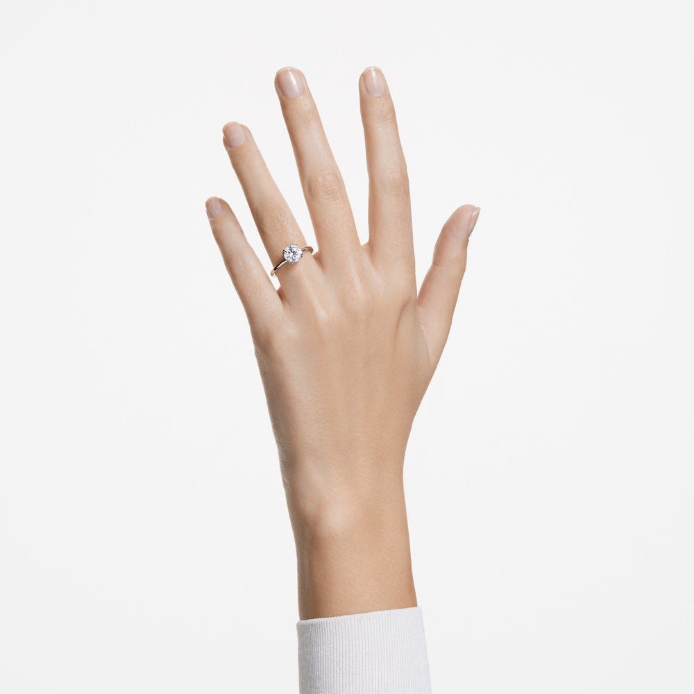 Niche Jewellery Swarovski Stilla Cocktail Ring Round Cut White Silver Tone Finish detail