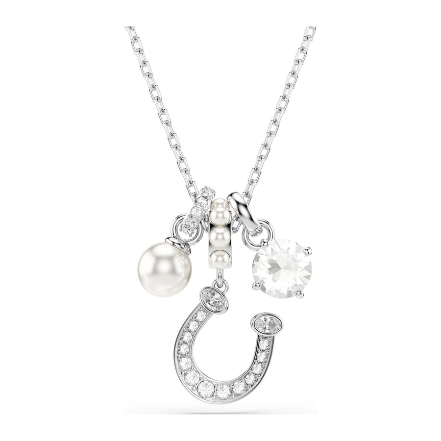 Niche Jewellery Swarovski Symbolica Pendant Crystal Pearl Round Cut Pavé Horseshoe White Rhodium Plated