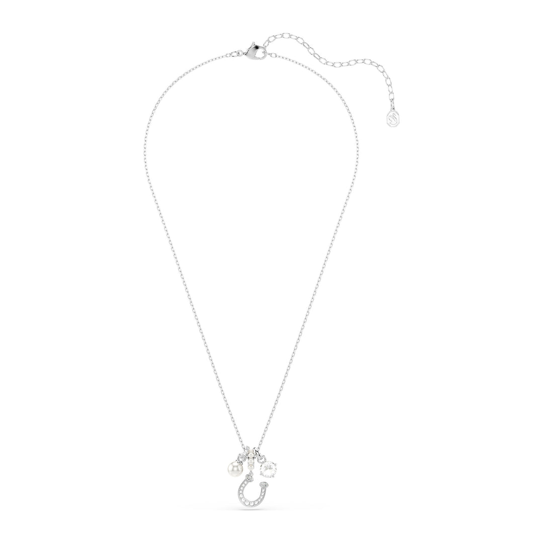 Niche Jewellery Swarovski Symbolica Pendant Crystal Pearl Round Cut Pavé Horseshoe White Rhodium Plated detail