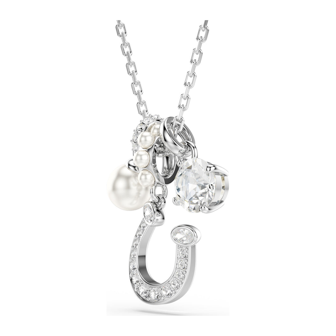 Niche Jewellery Swarovski Symbolica Pendant Crystal Pearl Round Cut Pavé Horseshoe White Rhodium Plated detail