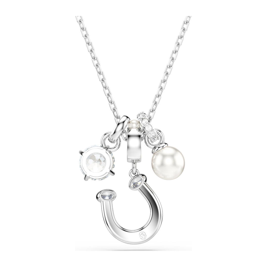 Niche Jewellery Swarovski Symbolica Pendant Crystal Pearl Round Cut Pavé Horseshoe White Rhodium Plated detail
