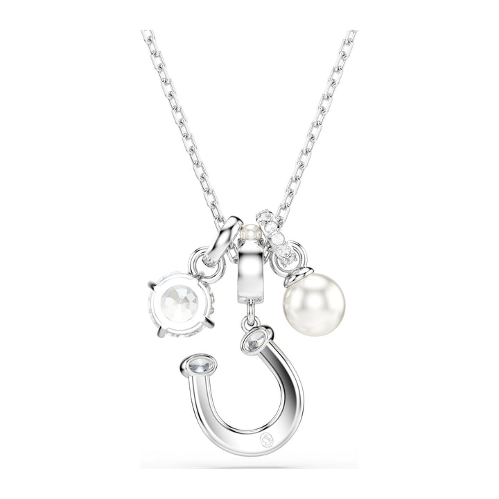 Niche Jewellery Swarovski Symbolica Pendant Crystal Pearl Round Cut Pavé Horseshoe White Rhodium Plated detail