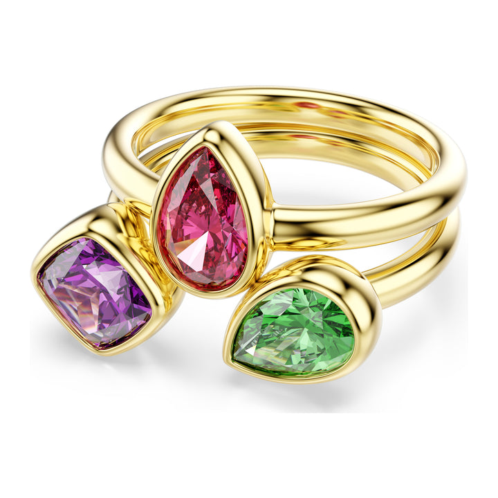 Niche Jewellery Swarovski Imber Cocktail Ring Set of 2 - Mixed Cuts Multicoloured with 18K Gold Finish