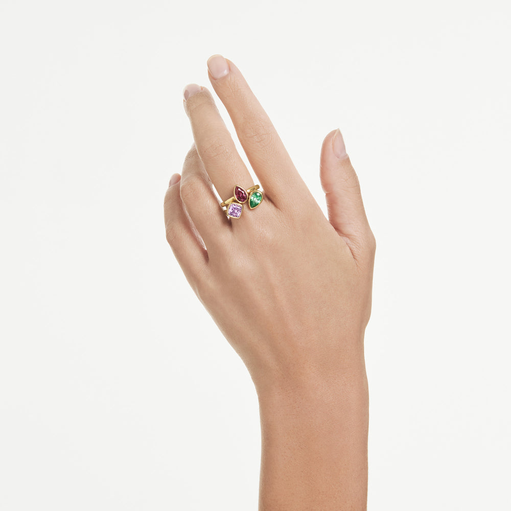Niche Jewellery Swarovski Imber Cocktail Ring Set of 2 - Mixed Cuts Multicoloured with 18K Gold Finish detail