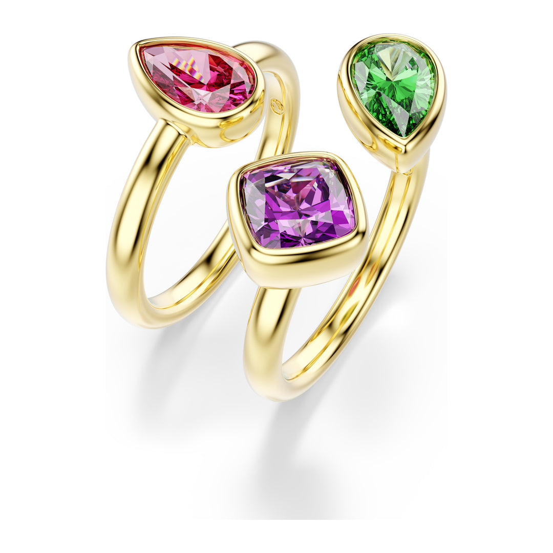Niche Jewellery Swarovski Imber Cocktail Ring Set of 2 - Mixed Cuts Multicoloured with 18K Gold Finish detail
